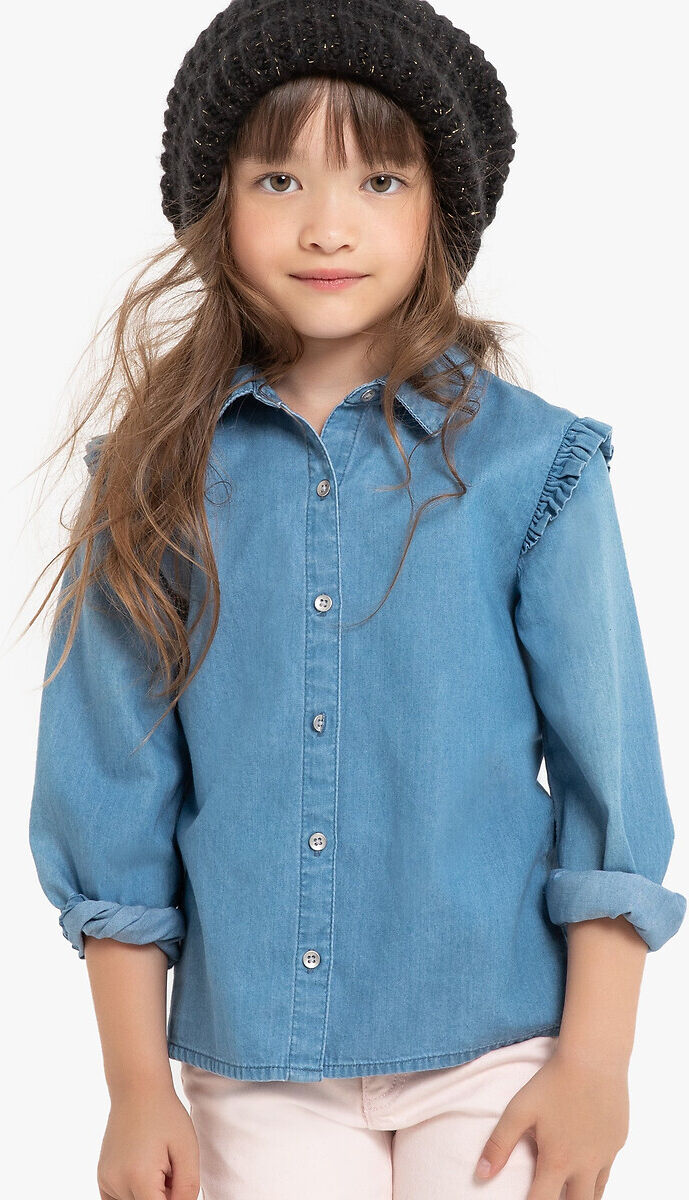 LA REDOUTE COLLECTIONS Jeansbluse mit Rüschen, 3-14 Jahre BLAU