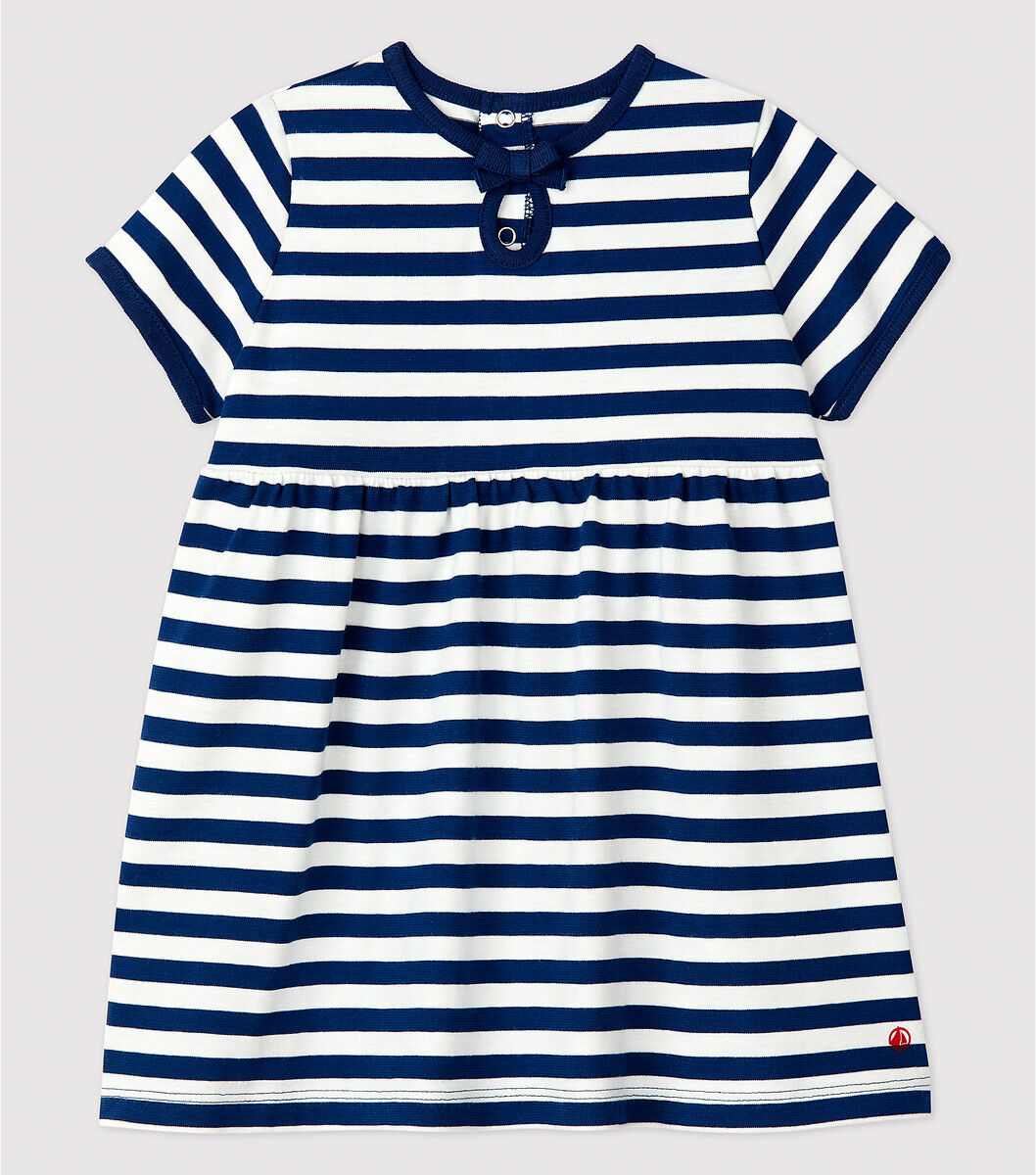 PETIT BATEAU Kurzes Kleid mit Streifenmuster und kurzen Ärmeln BLAU