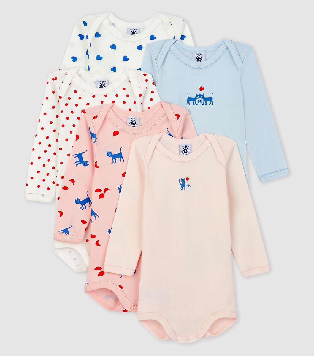 PETIT BATEAU 5er-Pack langärmelige Baumwoll-Bodys WEISS