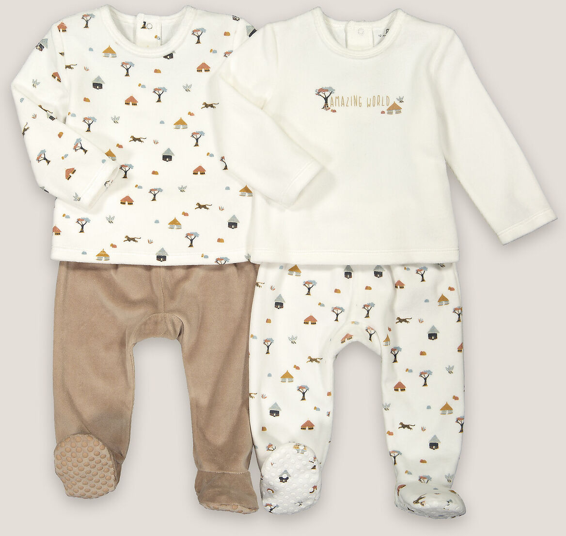 LA REDOUTE COLLECTIONS 2er-Pack 2-teilige Samt-Pyjamas BEIGE