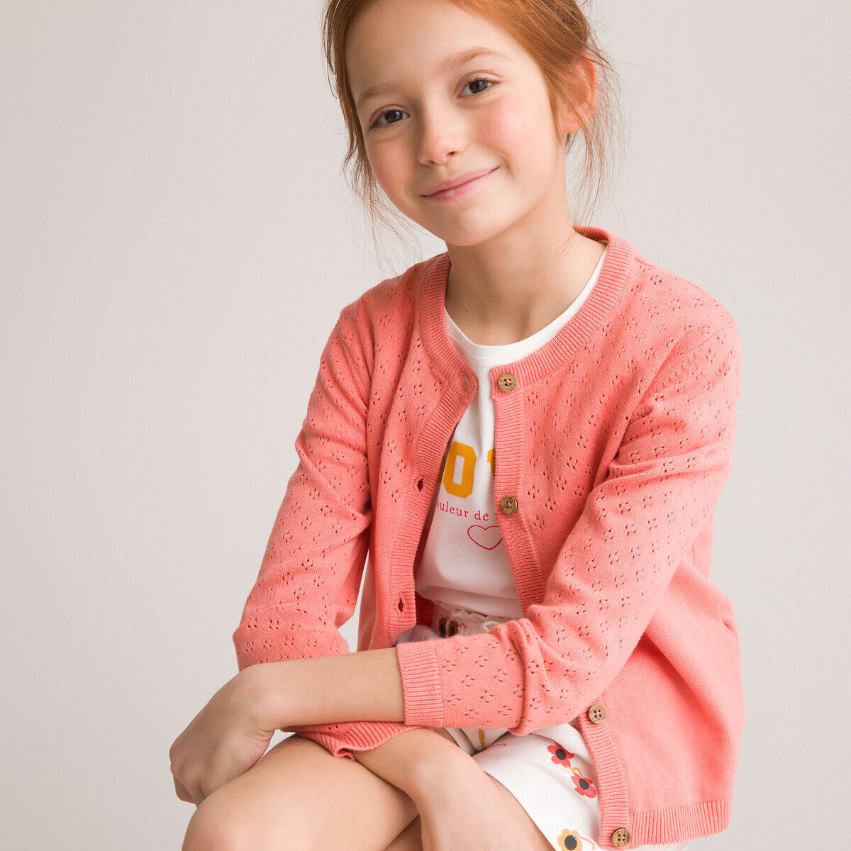 LA REDOUTE COLLECTIONS Feinstrickjacke mit Knopfleiste, 3-12 Jahre ROSA