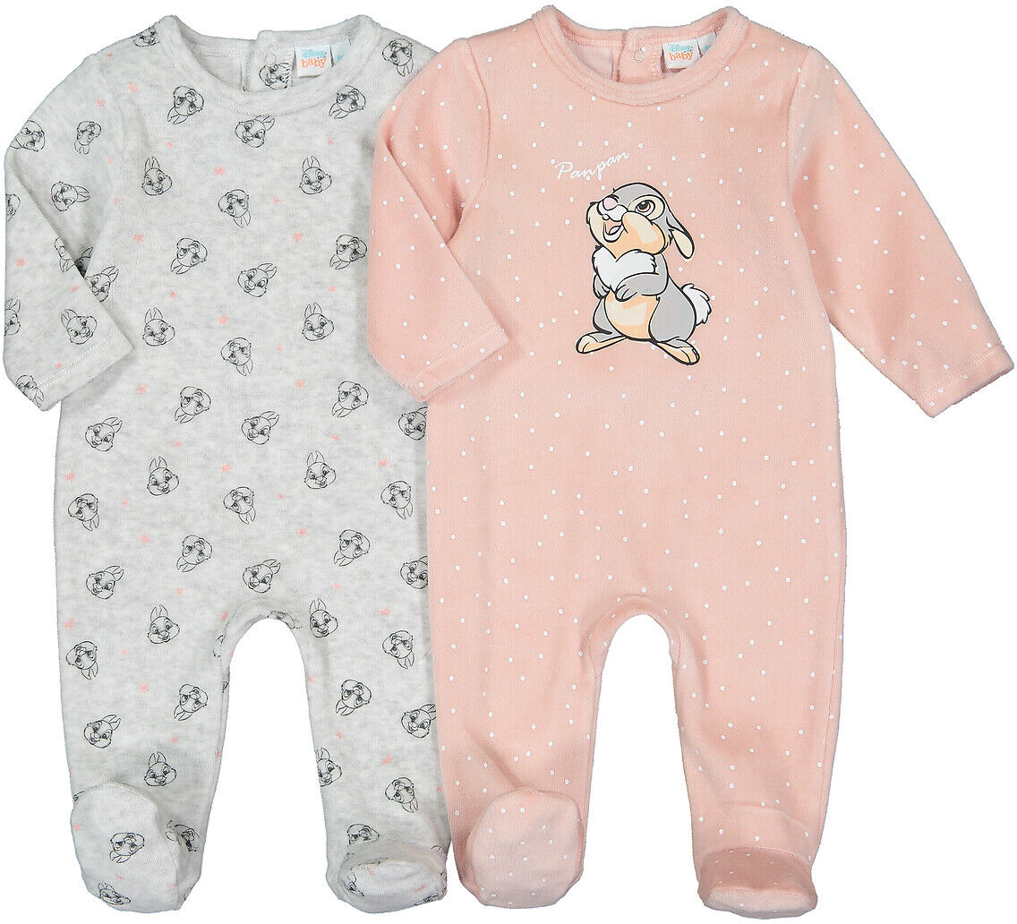 Disney 2er-Pack Pyjamas, Samt mit Bio-Baumwolle, 0-12 Monate ROSA