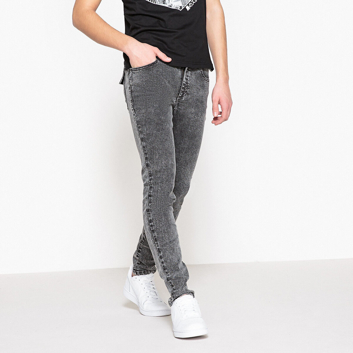 LA REDOUTE COLLECTIONS Skinny-Jeans mit Acid-Waschung, 10-16 Jahre GRAU