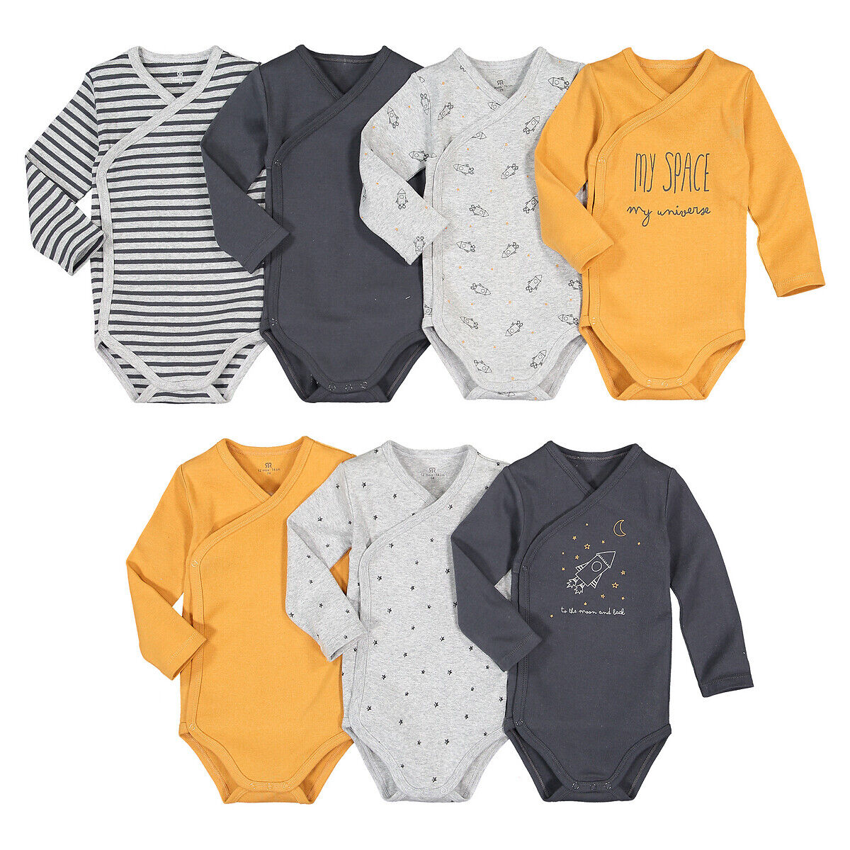 LA REDOUTE COLLECTIONS 7er-Pack Bodys für Neugeborene GRAU