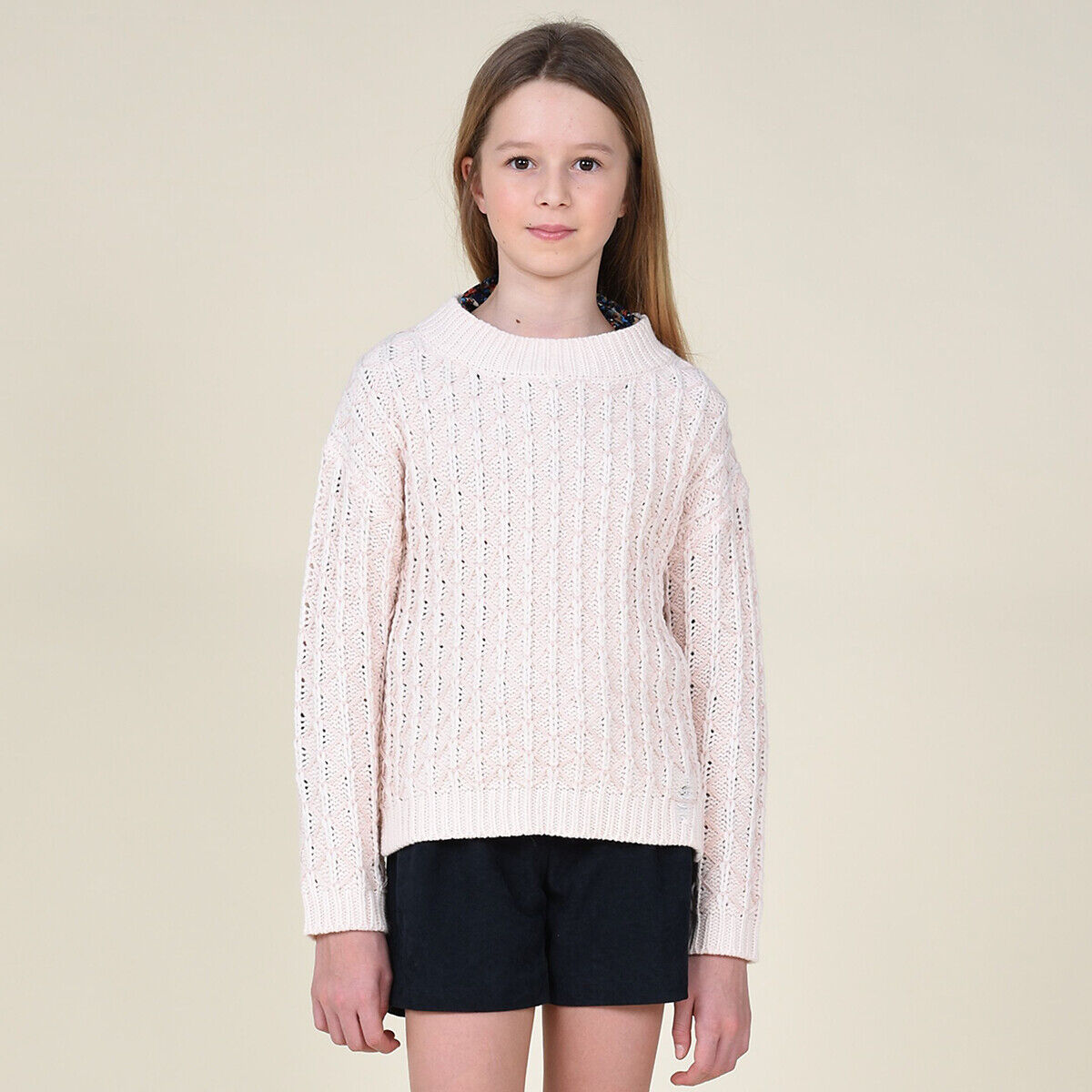 MINI MOLLY Pullover mit rundem Ausschnitt, Musterstrick, 8-16 Jahre ROSA