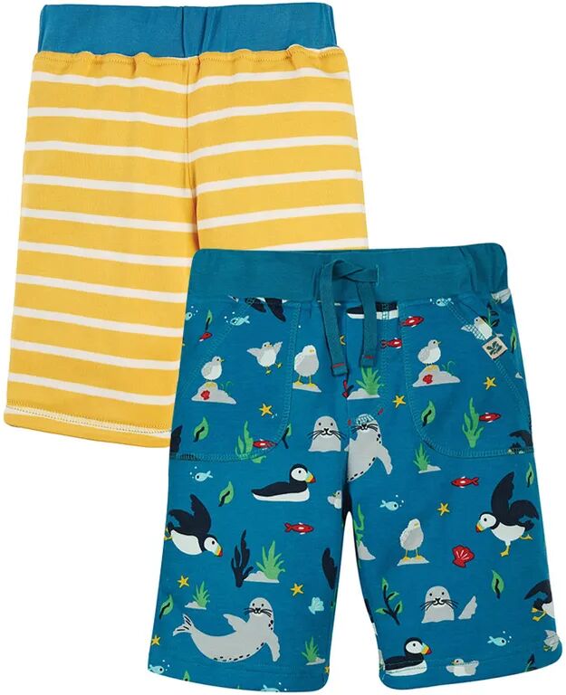 frugi Jersey-Shorts NATIONAL TRUST – PUFFIN zum Wenden in blau/gelb