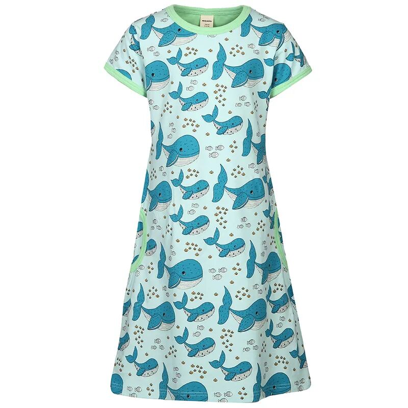 Maxomorra Kurzarm-Kleid WHALE WATERS in hellblau