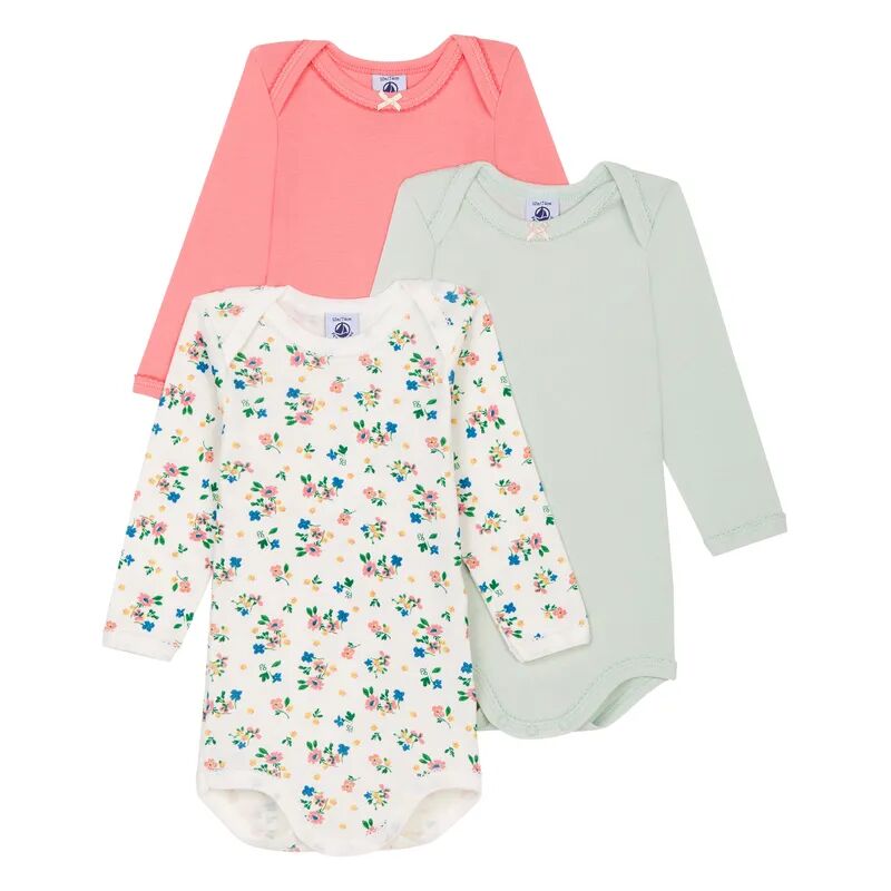 Petit Bateau Langarm-Body FLORAL 3er-Pack in pool/marshmallow/gretel