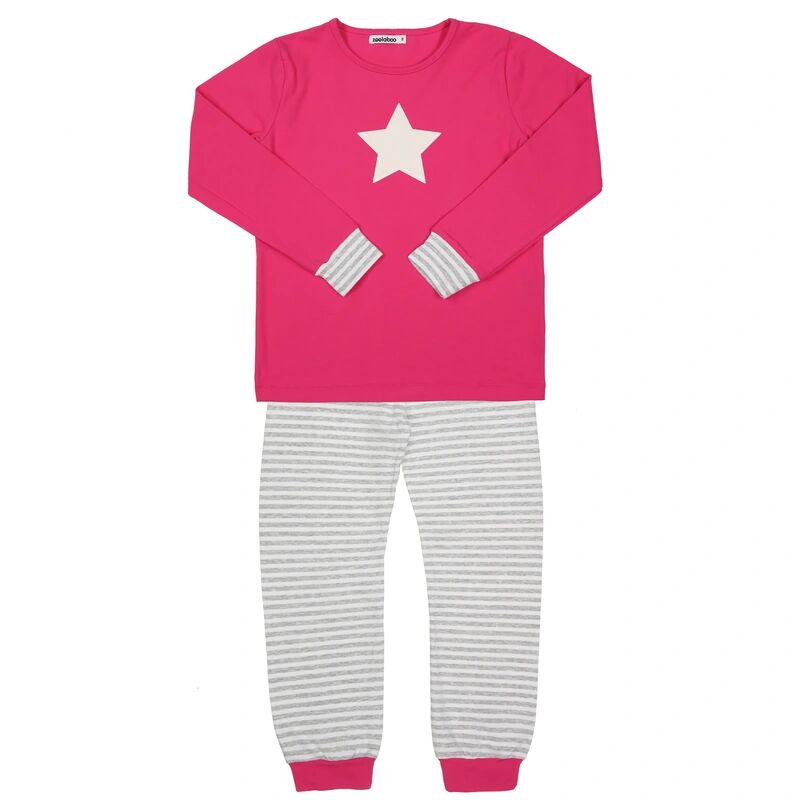 zoolaboo Schlafanzug WEIßER STERN lang gestreift in pink/grau