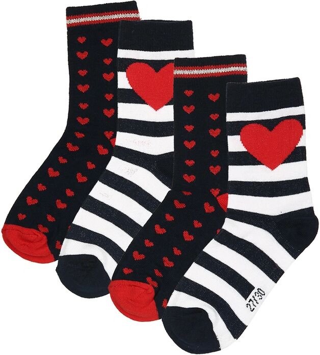 Volltreffer Socken HERZ 4er-Pack in rot/dunkelblau