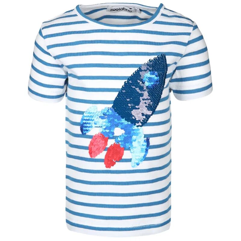 zoolaboo T-Shirt RAKETE mit Wendepailletten gestreift in weiß/blau