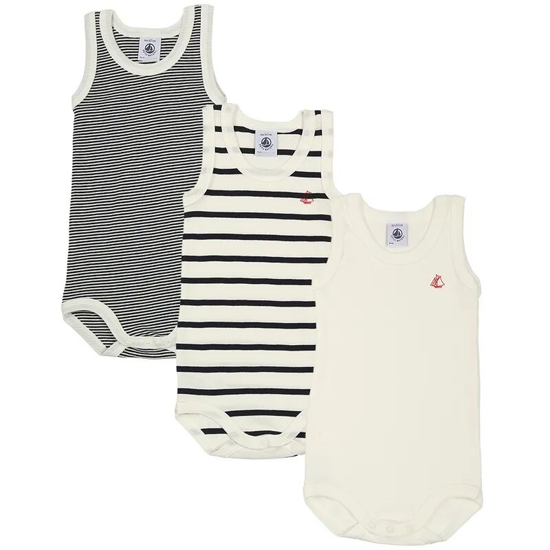 Petit Bateau Träger-Body BABY STRIPES 3er Pack in creme/navy