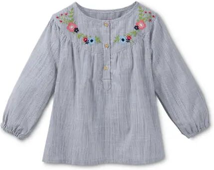 Tchibo - Bluse mit Stickerei - Dunkelblau/Gestreift -Kinder - 100% Baumwolle - Gr.: 122/128 Baumwolle  122/128