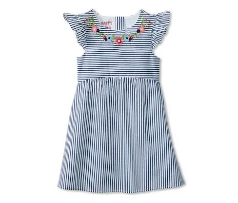 Tchibo - Kleid mit Stickerei - Dunkelblau/Gestreift -Kinder - 100% Baumwolle - Gr.: 110/116 Baumwolle  110/116