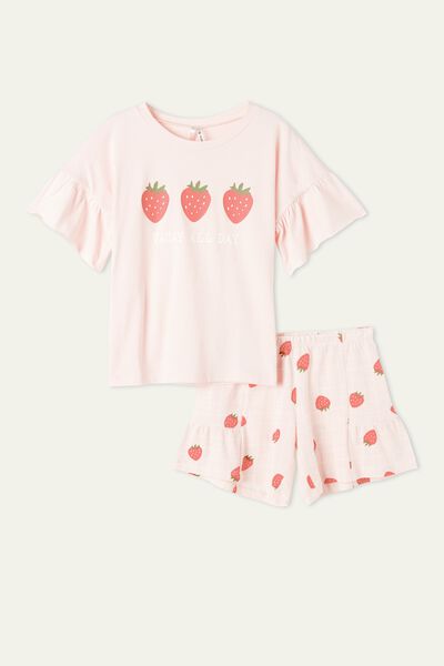 Tezenis Krátké Dívčí Pyžamo s Jahodami a Volánkem Dívka Multicolor Größe 6-7