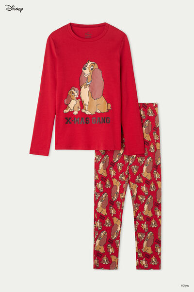 Tezenis Dlouhé Dívčí Pyžamo s Disneyovským Potiskem Lady Červené Dívka Potisk Größe 4-5