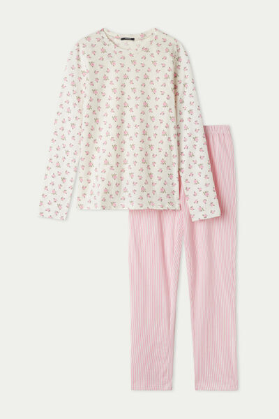 Tezenis Dlouhé Dívčí Pyžamo Potisk Mini Růže Dívka Ružová Größe 6-7