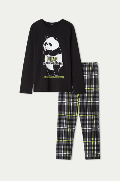 Tezenis Dlouhé Chlapecké Pyžamo z Bavlny Potisk Panda Chlapec Cerná Größe 2-3