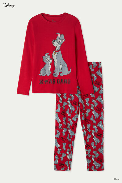 Tezenis Dlouhé Chlapecké Pyžamo s Disneyovským Potiskem Trump Červené Chlapec Potisk Größe 8-9
