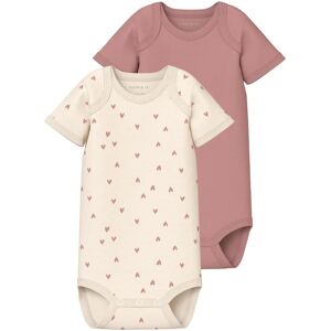 name it - Kurzarm-Body NBFBODY HEARTS 2er Pack in beige/rosa, Gr.50