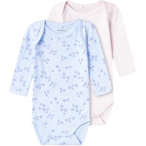 name it - Langarm-Body NBFBODY FLOWER 2er Pack in blau/rosa, Gr.92