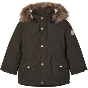 name it - Winter-Parka NMFMIBIS mit Kunstfellbesatz in schwarz, Gr.98