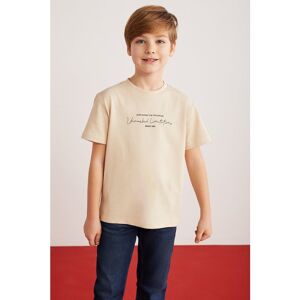 GRIMELANGE Rune Jungen-t-shirt Aus 100 % Baumwolle, Kurzärmelig, Bedruckt, Rundhalsausschnitt, Beige - 9–10 Jahre