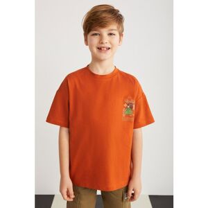 GRIMELANGE Broderıck-grm24013 T-shirt Für Jungen, 100 % Baumwolle, Bedruckt, Kurzärmlig, Ziegelfarben für Herren - 9–10 Jahre