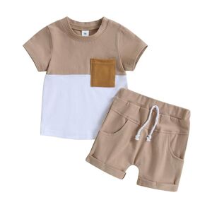 Little Fashionistas Sommer-Outfit-Set Für Kleinkinder, Jungen, Kurzärmeliges Oberteil In Kontrastfarbe + Einfarbige Shorts Mit Kordelzug