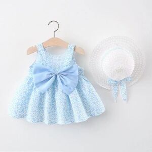 Honeycherry Baby Mädchen Kleid Sommer Kinder Kleidung Sling Süße Schleife Blumendruck Hut Tank Top Rock