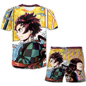 Ulao Demon Slayer Anzüge Kleidung Kinder Set T-Shirts Cartoon Kurze Ärmel Tops T-Shirts Kurze Hosen Outfits 3d-Druck 2-Teilige Sets Kinderanzug T-Shirt