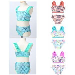 Fldy Kinder Mädchen 2pcs Tankini Rüschen Schultergurte Bedrucktes Crop Top Mit Hose Hawaii Set Bikini Bademode