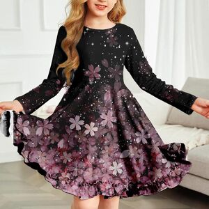 Heningyuan Frühling Mädchen Casual 3d Blühende Kirschblüten Drucken Rundhals Langarm Kleid Kind Prinzessin Kleid