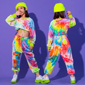 Yikx Fashion Mädchen Hip Hop Farbe Graffiti Sweatshirt + Jogger Hose Zweiteilige Anzüge Kinder Kind Streetwear Sport Outfit Teenager Jazz Street Dance Kostüm 4–15 Jahre