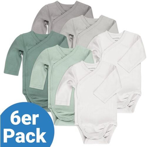 LaLoona Wickelbody Langarm 6er Pack – Salbei Grau – Gr. 62/68