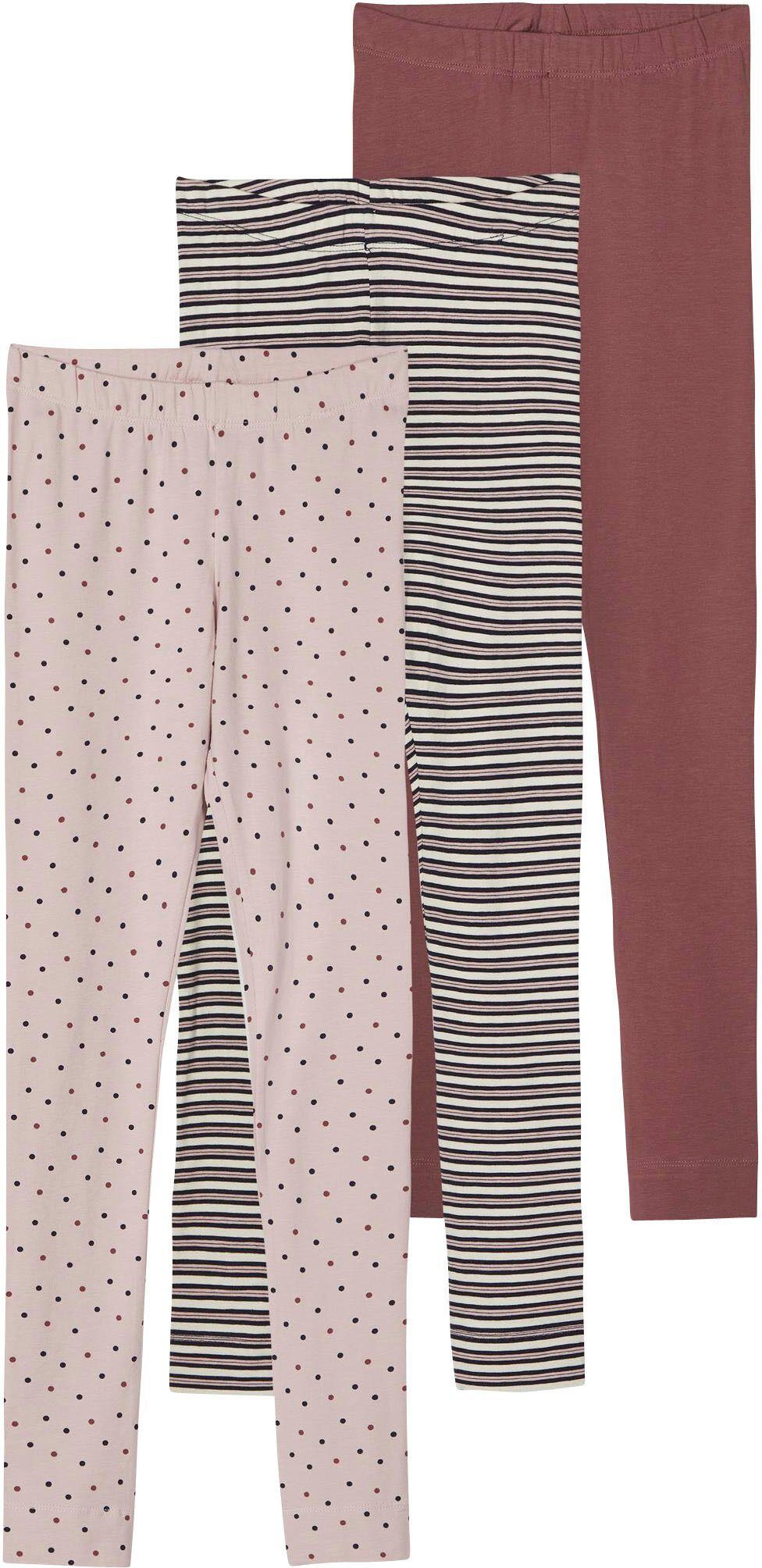 Name It Leggings (Packung, 3-tlg) mit verschiedenen Mustern, rosa-gepunktet   natur-rosa-marine-gestreift   beere