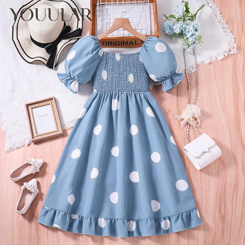 Youular Mädchen Kleid 2024 Neue Kinder Sommer Polka Dot Kurzarm Prinzessin Kleid Kinder Kleidung