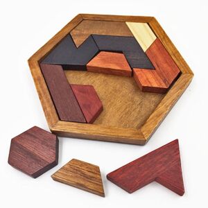 My Store Children Wooden Toys Hexagon Puzzle Geometric Abnormity Shape Puzzle Tangram