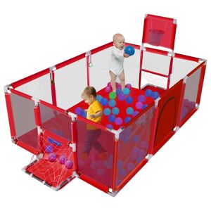 COMOMY Baby legeplan, 180 x 122 x 61 cm legeplan Barrier, Åndbart mesh, Anti-kollision legeplan, Baby legeplan, Børnelegeplan, Farve: Rød