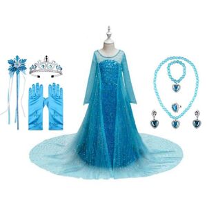 B4B Elsa Frozen kjole pige kostume til børn + 7 ekstra tilbehør
