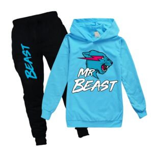 Børn Mr Beast Lightning Cat Casual Hættetrøje Jumper+bukser kostumesæt -a Light blue 130cm