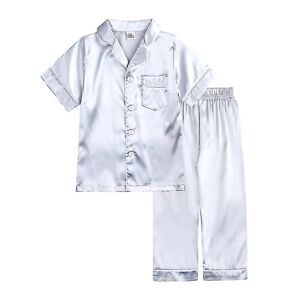 Satin Pyjamassæt til børn: Nattøj med knapper og shorts Grey Suit for height 140 to 150cm