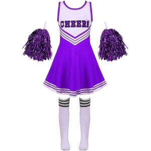 Kids Cheerleading Kostume Skolepiger Cheerleader Uniformer Cheer Danse Outfits Til Halloween Kjole Med Strømper Blomst D_y Purple 9-10 Years