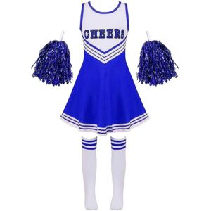 Kids Cheerleading Kostume Skolepiger Cheerleader Uniformer Cheer Danse Outfits Til Halloween Kjole Med Strømper Blomst D_y Blue 9-10 Years