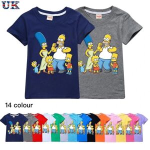 Børn Drenge Piger The Simpsons Print Casual Kortærmet T-shirt i bomuld Top Tee Z X Grey 150CM 9-10Y
