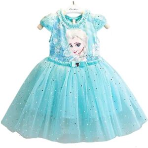 Børn Børn Piger Disney Cartoon Frozen Elsa Print Kortærmet Sommer Prinsesse Kjole Tyl A-Line Kjoler vY Light Blue 45 Years