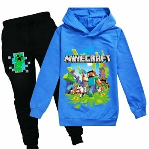 Børn Drenge Minecraft Hættetrøje Træningsdragt Sæt Langærmede Hættetrøjer H blue 3-4 years (120cm)