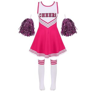 Kids Cheerleading Kostume Skolepiger Cheerleader Uniformer Cheer Danse Outfits Til Halloween Kjole Med Sokker Flower D_y Pink 7-8 Years