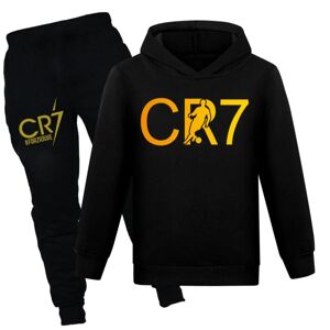 CR7 Ronaldo Børn Drenge Casual Træningsdragt Fodbold Hættetrøje Træningsdragt Bukser Pullover Outfi Sort Black 130cm