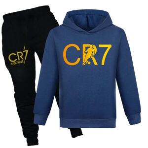 CR7 Ronaldo Børn Drenge Casual Træningsdragt Fodbold Hættetrøje Træningsbukser Pullover Outfi Marineblå Navy blue 160cm